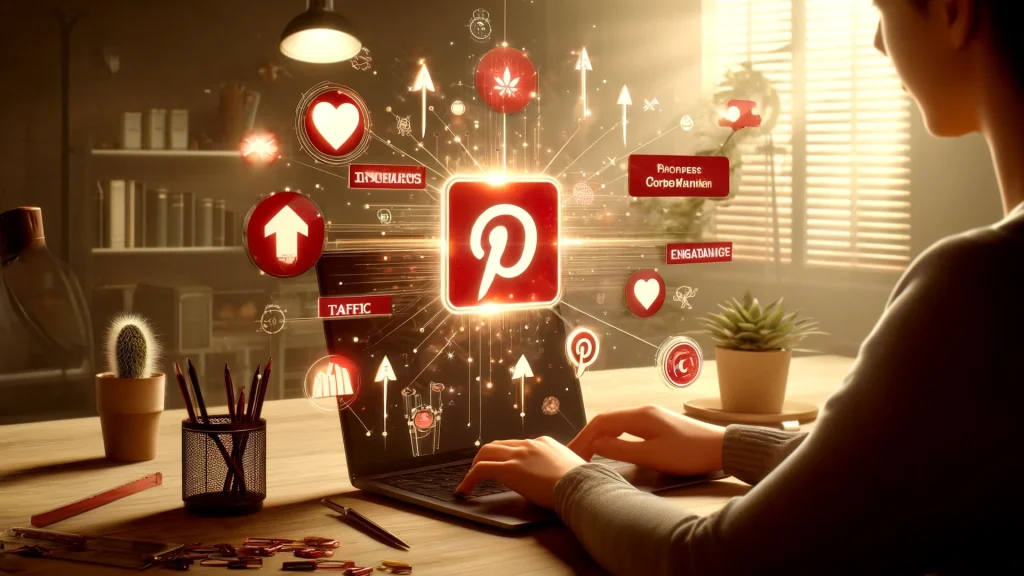 Person using a laptop with Pinterest open in a cozy setting and showing how to get more followers on Pinterest.