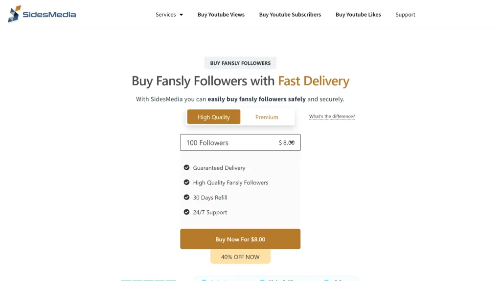 How to Buy Fansly Followers SidesMedia page offering options to buy Fansly followers.