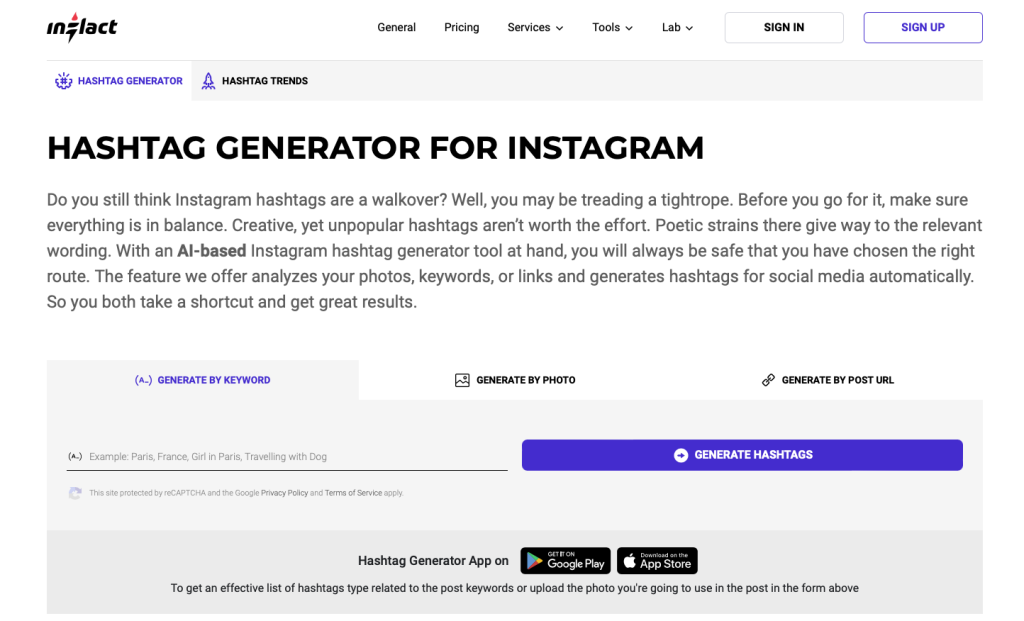 Inflact Hashtag Generator